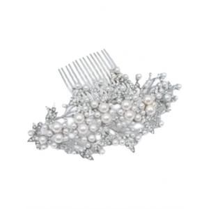 NEW DESIGN BY CONCEPTION women's encrusted crystal and pearls hair comb in silve
